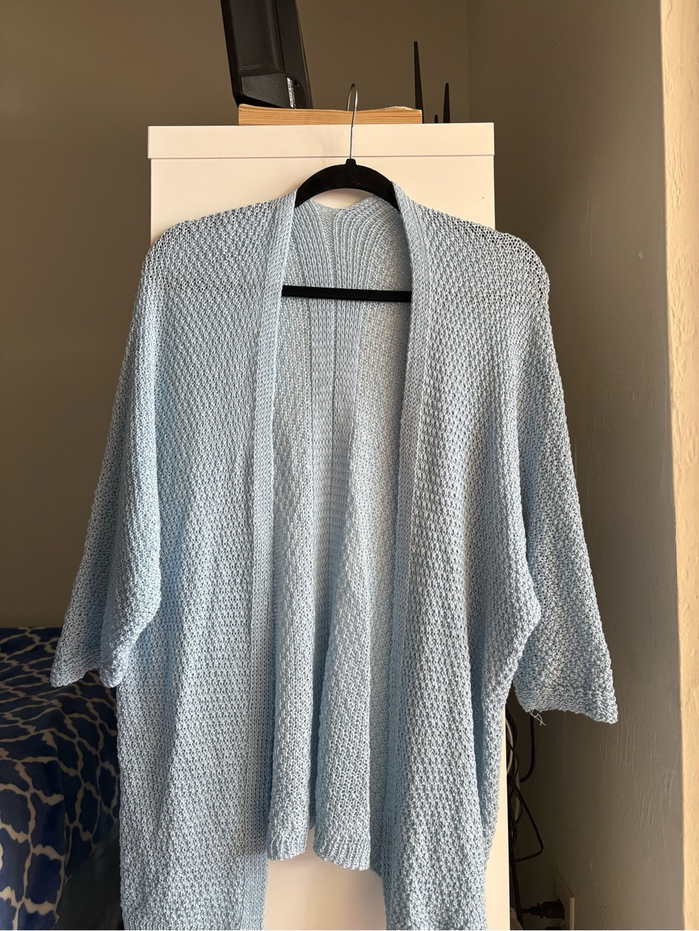 Light Blue Open-Front Women's Knit Cardigan Sweater